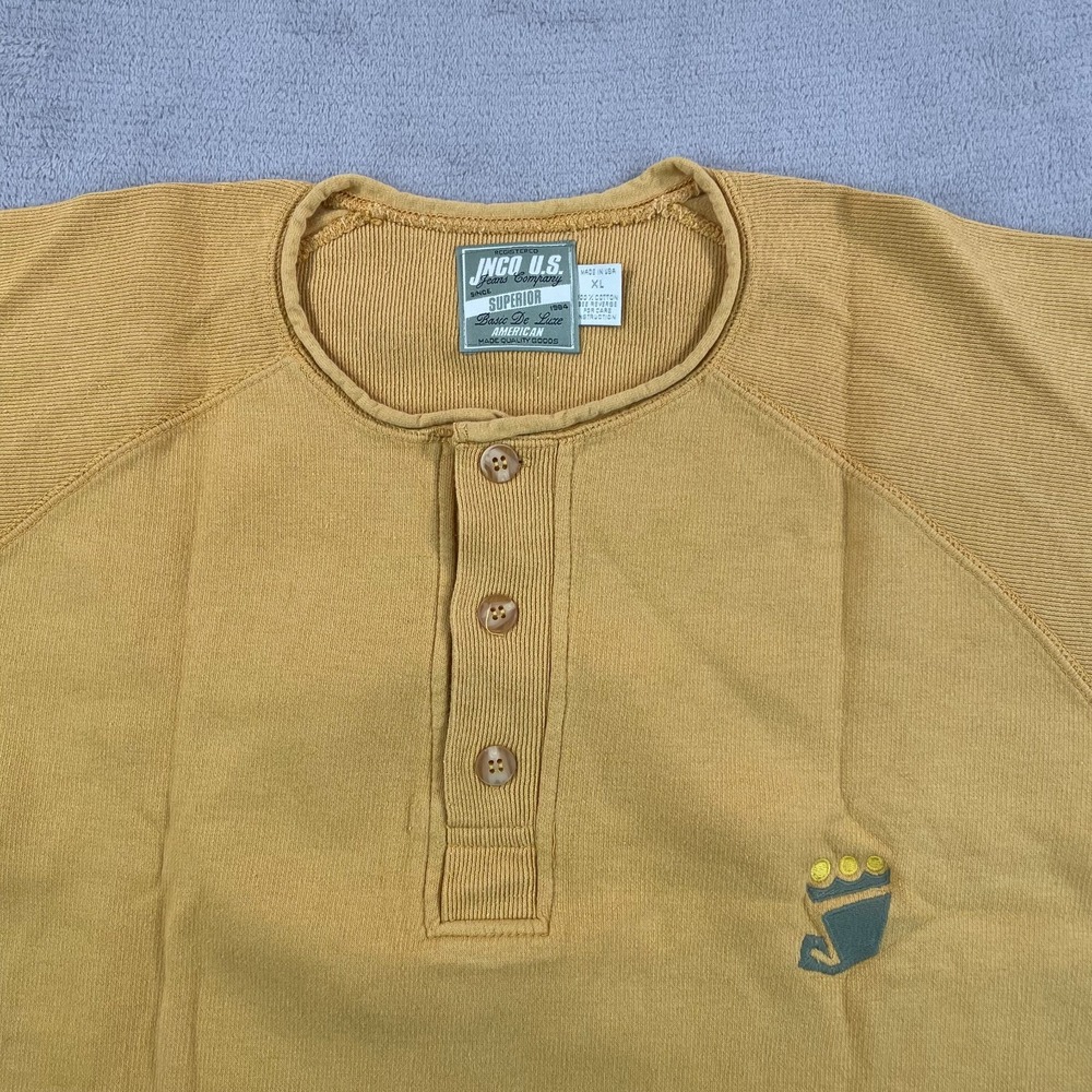 Vintage JNCO US Jeans Co. Henley Sweatshirt Men XL Mustard Ribbed USA‎ Made NWOT